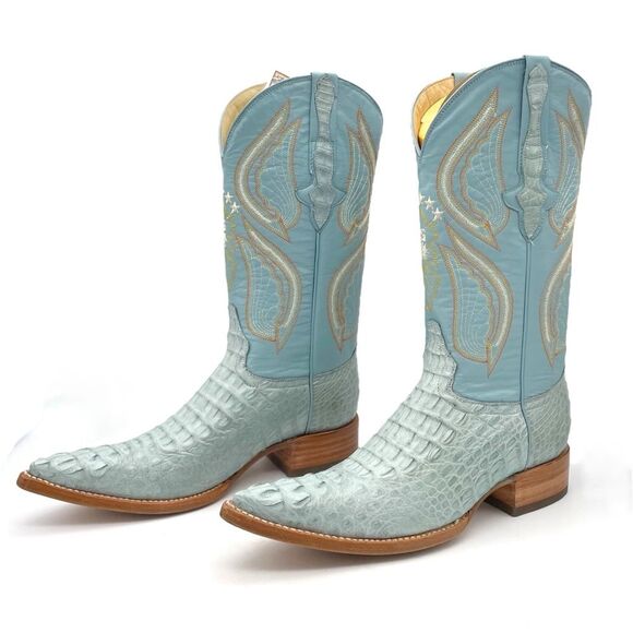 NWT El General Caiman Cowboy Boots Light Blue Leather US Size 9 MX 26 Rodeo Boho - Picture 16 of 16